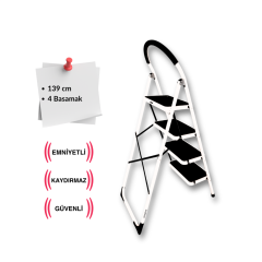 Paslanmaz Çelik 4 Basamaklı Geniş Basamak Ev - Ofis Tipi Merdiven - Tutacaklı