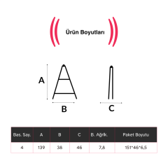 Endokon Çelik 4 Basamaklı Geniş Basamak Ev - Ofis Tipi Merdiven - Tutacaklı