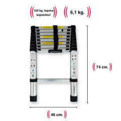 Endokon 9 Basamaklı - 260 cm. Teleskopik Alüminyum Merdiven - I Tipi Uzayan Merdiven