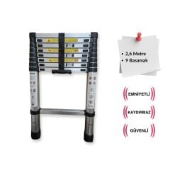 Endokon 9 Basamaklı - 260 cm. Teleskopik Alüminyum Merdiven - I Tipi Uzayan Merdiven