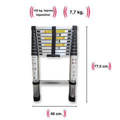 Endokon 10 Basamak - 290 cm. Teleskopik Alüminyum Merdiven - I Tipi Uzayan Merdiven