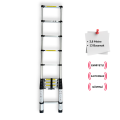 Endokon 13 basamak - 380 cm. Teleskopik Alüminyum Merdiven - I Tipi Uzayan Merdiven