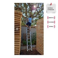 Endokon 13 basamak - 380 cm. Teleskopik Alüminyum Merdiven - I Tipi Uzayan Merdiven