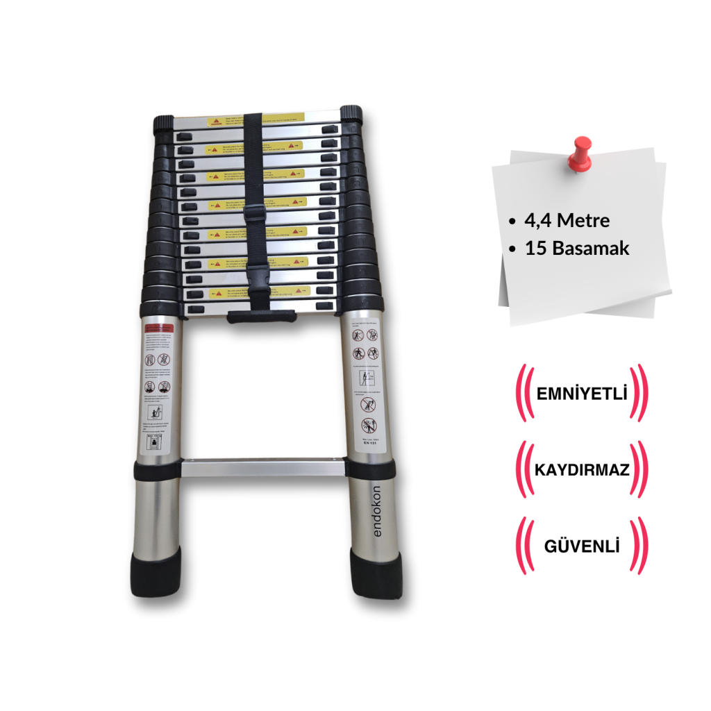 Endokon 440 cm. - 15  Basamaklı Teleskopik Merdiven - I Tipi Uzayan Merdiven