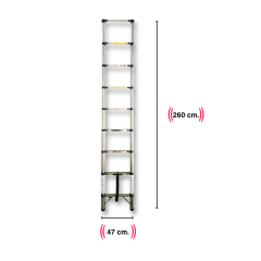 Çelik 9 Basamaklı - 260 cm. Teleskopik Merdiven - I Tipi Uzayan Merdiven