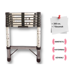 Çelik Endokon 7 Basamaklı - 200 cm. Teleskopik Merdiven - I Tipi Uzayan Merdiven