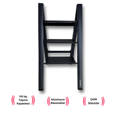 Endokon Katlanır Şık Merdiven Antrasit 3 Basamaklı - Alüminyum - Ev - Ofis Merdiveni