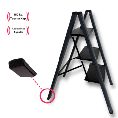 Endokon Katlanır Şık Merdiven Antrasit 3 Basamaklı - Alüminyum - Ev - Ofis Merdiveni