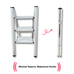 Endokon Katlanır Şık Merdiven Gümüş 3 Basamaklı - Alüminyum - Ev - Ofis Merdiveni