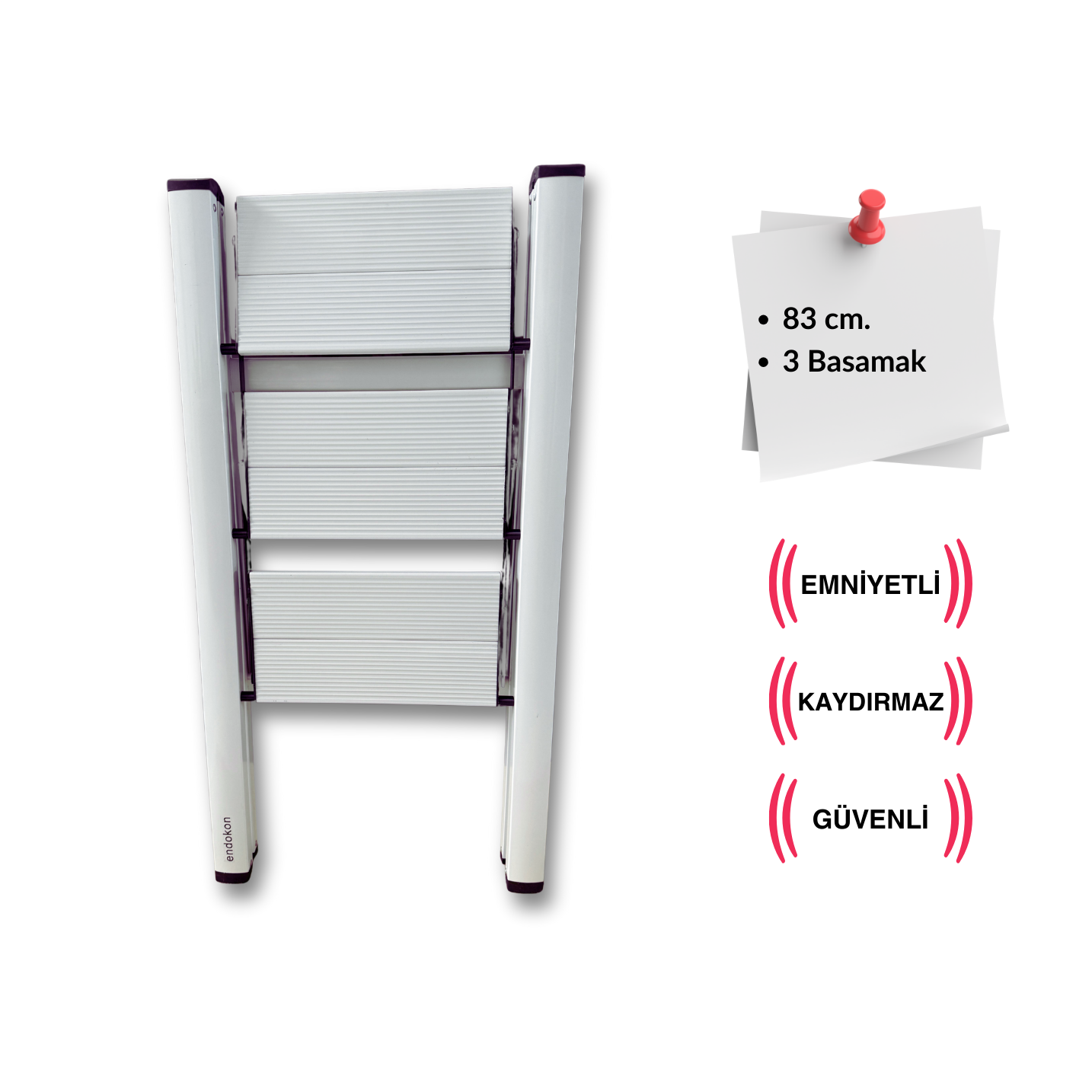 Endokon Katlanır Şık Merdiven Gümüş 3 Basamaklı - Alüminyum - Ev - Ofis Merdiveni