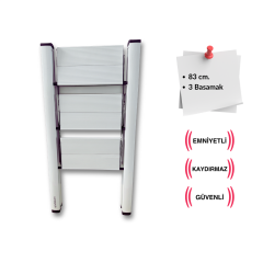 Endokon Katlanır Şık Merdiven Gümüş 3 Basamaklı - Alüminyum - Ev - Ofis Merdiveni