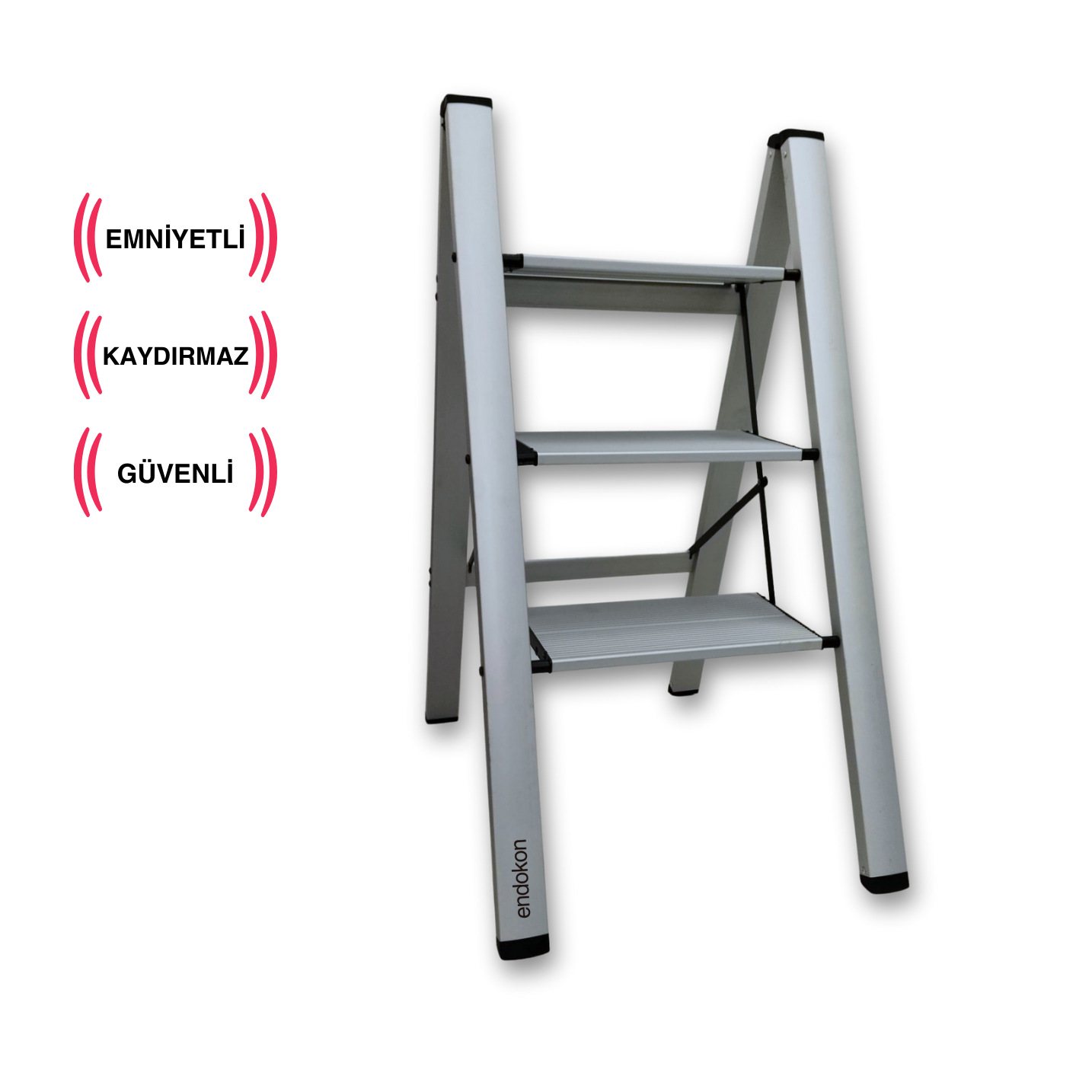 Endokon Katlanır Şık Merdiven Gümüş 3 Basamaklı - Alüminyum - Ev - Ofis Merdiveni