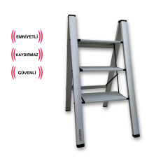 Endokon Katlanır Şık Merdiven Gümüş 3 Basamaklı - Alüminyum - Ev - Ofis Merdiveni