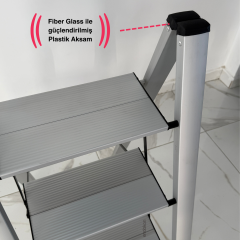 Endokon Katlanır Şık Merdiven Gümüş 3 Basamaklı - Alüminyum - Ev - Ofis Merdiveni