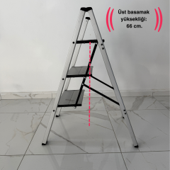 Endokon Katlanır Şık Merdiven Gümüş 3 Basamaklı - Alüminyum - Ev - Ofis Merdiveni