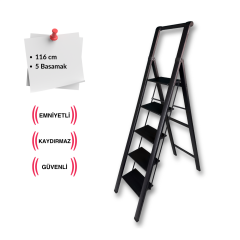 Endokon Tutma Kollu Şık Alüminyum Merdiven – 5 Basamaklı - Siyah