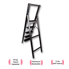 Endokon Tutma Kollu Şık Alüminyum Merdiven – 5 Basamaklı - Siyah