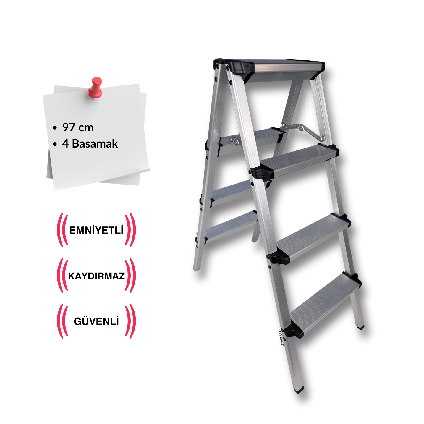 Endokon Geniş Basamaklı Katlanır Alüminyum Merdiven - 4 Basamaklı - Çift Taraflı Merdiven
