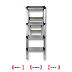 Endokon Geniş Basamaklı Katlanır Alüminyum Merdiven - 4 Basamaklı - Çift Taraflı Merdiven