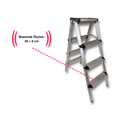 Endokon Geniş Basamaklı Katlanır Alüminyum Merdiven - 4 Basamaklı - Çift Taraflı Merdiven