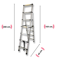 Endokon 200 + 164 cm. - 7+6 Basamaklı Teleskopik Merdiven - A Tipi Uzayan Merdiven
