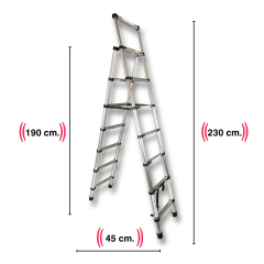 Endokon 230 + 190cm. - 8+7 Basamaklı Teleskopik Merdiven - A Tipi Uzayan Merdiven