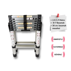 Endokon 230 + 190cm. - 8+7 Basamaklı Teleskopik Merdiven - A Tipi Uzayan Merdiven
