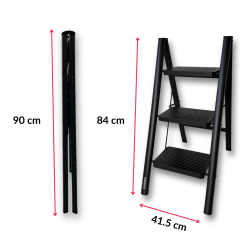 Endokon Katlanır Çelik Şık Merdiven - Siyah 3 Basamaklı - Portatif Ev Ofis Merdiveni