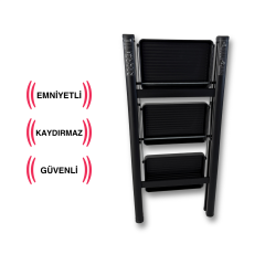 Endokon Katlanır Çelik Şık Merdiven - Siyah 3 Basamaklı - Portatif Ev Ofis Merdiveni