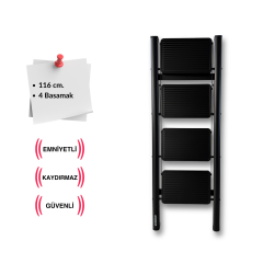 Endokon Katlanır Çelik Şık Merdiven Siyah 4 Basamaklı, Portatif Ev - Ofis Merdiveni