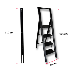 Endokon Tutma Kollu Şık Alüminyum Merdiven – 4 Basamaklı - Geniş Basamak, Kalın Profil