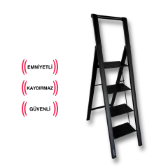 Endokon Tutma Kollu Şık Alüminyum Merdiven – 4 Basamaklı - Geniş Basamak, Kalın Profil