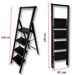 Endokon Katlanır Tutma Kollu Şık Merdiven Siyah 4 Basamaklı - Çelik - Ev - Ofis Merdiveni