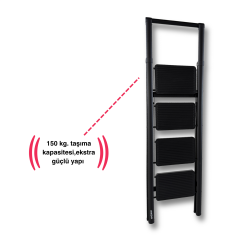 Endokon Katlanır Tutma Kollu Şık Merdiven Siyah 4 Basamaklı - Çelik - Ev - Ofis Merdiveni
