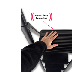 Endokon Katlanır Tutma Kollu Şık Merdiven Siyah 4 Basamaklı - Çelik - Ev - Ofis Merdiveni