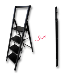 Endokon Katlanır Tutma Kollu Şık Merdiven Siyah 4 Basamaklı - Çelik - Ev - Ofis Merdiveni