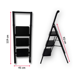 Endokon Katlanır Tutma Kollu Şık Merdiven Siyah 3 Basamaklı - Çelik - Ev - Ofis Merdiveni