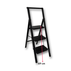 Endokon Katlanır Tutma Kollu Şık Merdiven Siyah 3 Basamaklı - Çelik - Ev - Ofis Merdiveni
