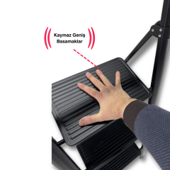 Endokon Katlanır Tutma Kollu Şık Merdiven Siyah 3 Basamaklı - Çelik - Ev - Ofis Merdiveni