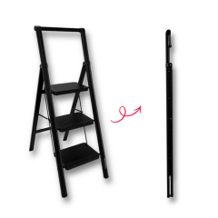 Endokon Katlanır Tutma Kollu Şık Merdiven Siyah 3 Basamaklı - Çelik - Ev - Ofis Merdiveni