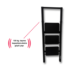 Endokon Katlanır Tutma Kollu Şık Merdiven Siyah 3 Basamaklı - Çelik - Ev - Ofis Merdiveni
