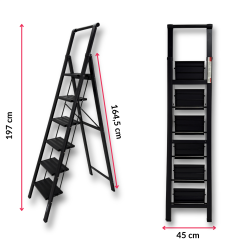 Endokon Tutma Kollu Şık Alüminyum Merdiven – 6 Basamaklı - Geniş Basamak, Kalın Profil