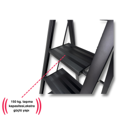 Endokon Tutma Kollu Şık Alüminyum Merdiven – 6 Basamaklı - Geniş Basamak, Kalın Profil