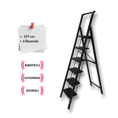 Endokon Tutma Kollu Şık Alüminyum Merdiven – 6 Basamaklı - Geniş Basamak, Kalın Profil