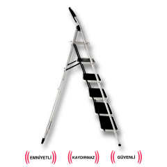 Endokon Çelik 6 Basamaklı Geniş Basamak Ev - Ofis Tipi Merdiven - Tutacaklı