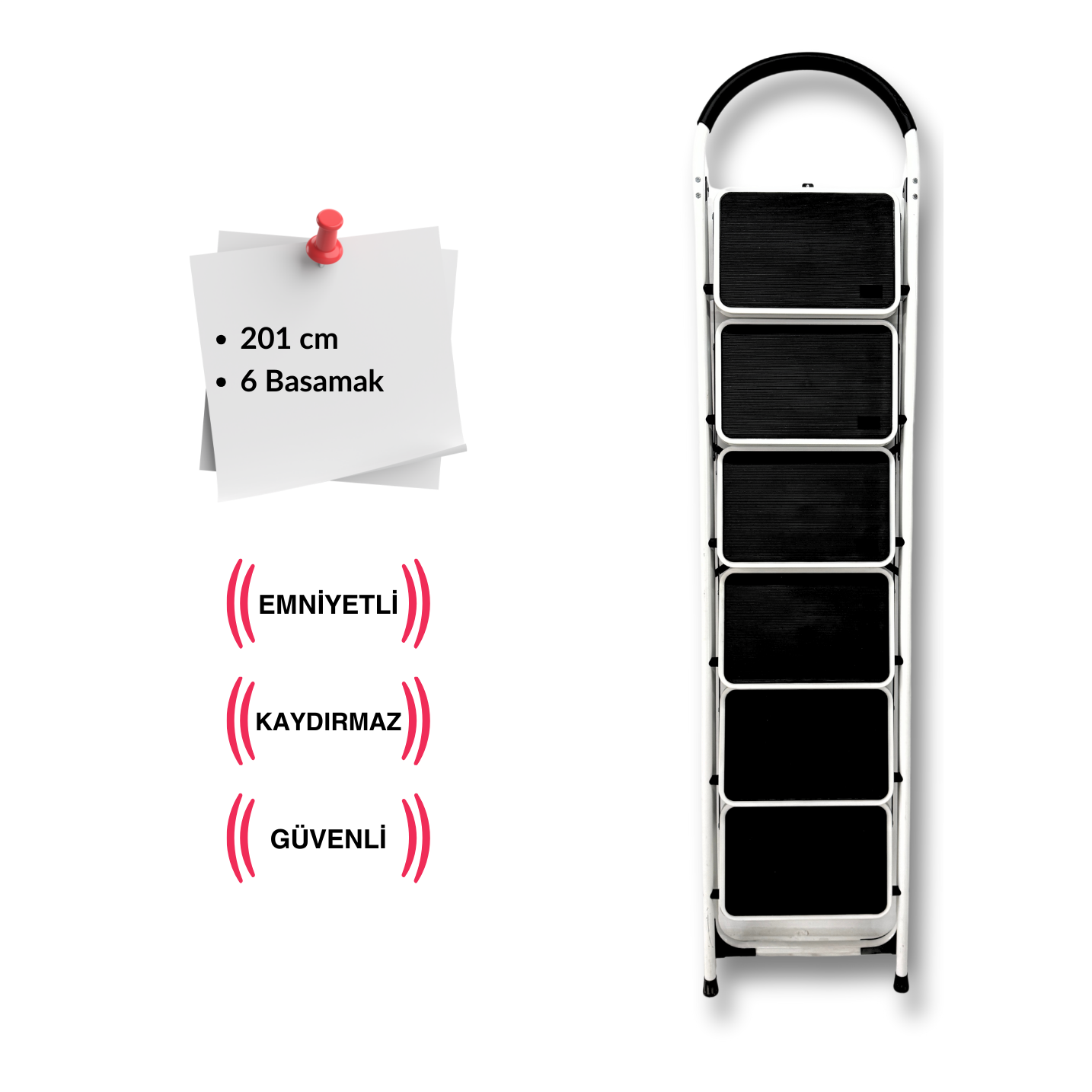 Endokon Çelik 6 Basamaklı Geniş Basamak Ev - Ofis Tipi Merdiven - Tutacaklı