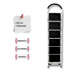 Endokon Çelik 6 Basamaklı Geniş Basamak Ev - Ofis Tipi Merdiven - Tutacaklı