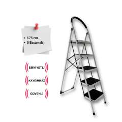 Endokon Çelik 5 Basamaklı Geniş Basamak Ev - Ofis Tipi Merdiven - Tutacaklı