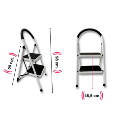 Endokon Çelik 2 Basamaklı Geniş Basamak Ev - Ofis Tipi Merdiven - Tutacaklı