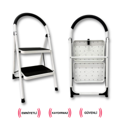 Endokon Çelik 2 Basamaklı Geniş Basamak Ev - Ofis Tipi Merdiven - Tutacaklı